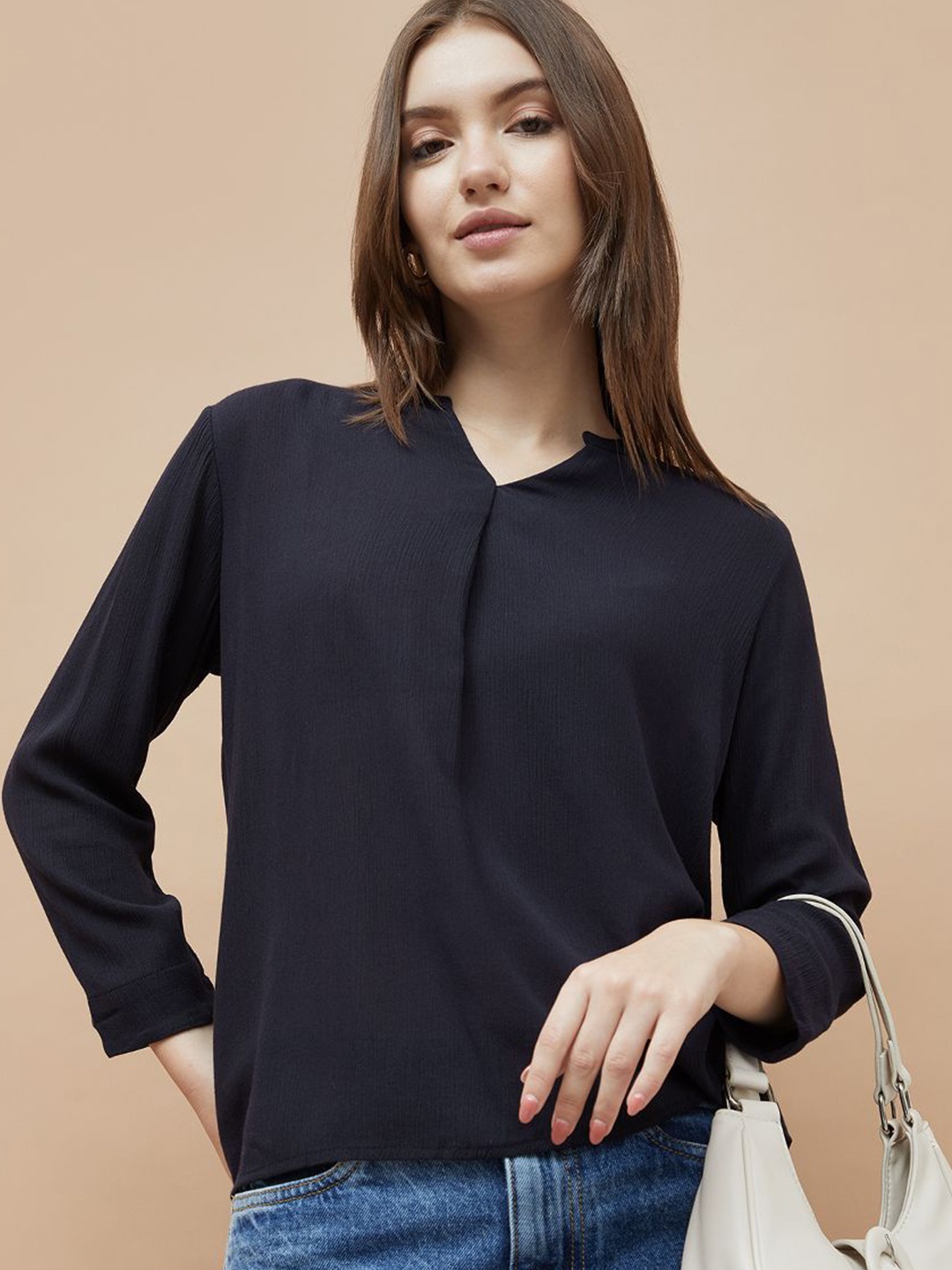 

Fame Forever by Lifestyle Women Mandarin Collar Top, Blue