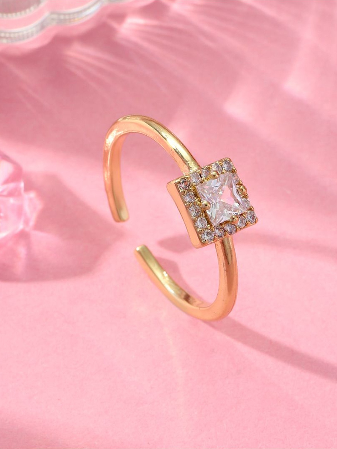 

SALTY Sophisticated Square Stone Studded Ring For Women & Girls, Gold