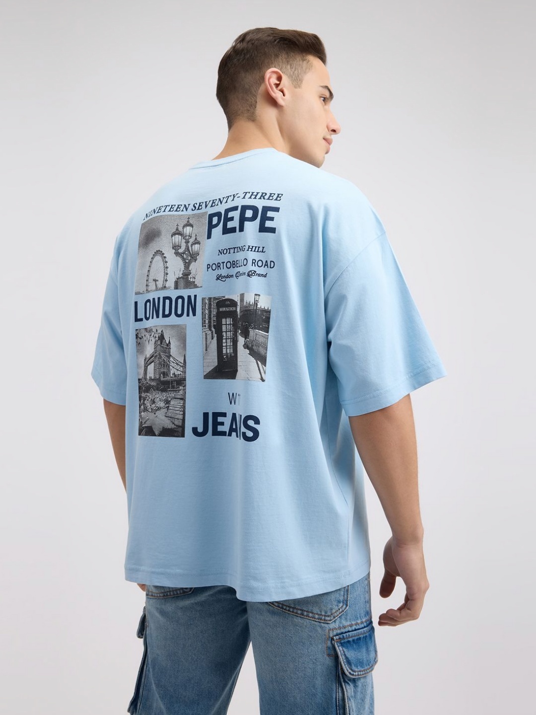 

Pepe Jeans Men Graphic Printed Round Neck Cotton Oversized T-shirt, Blue
