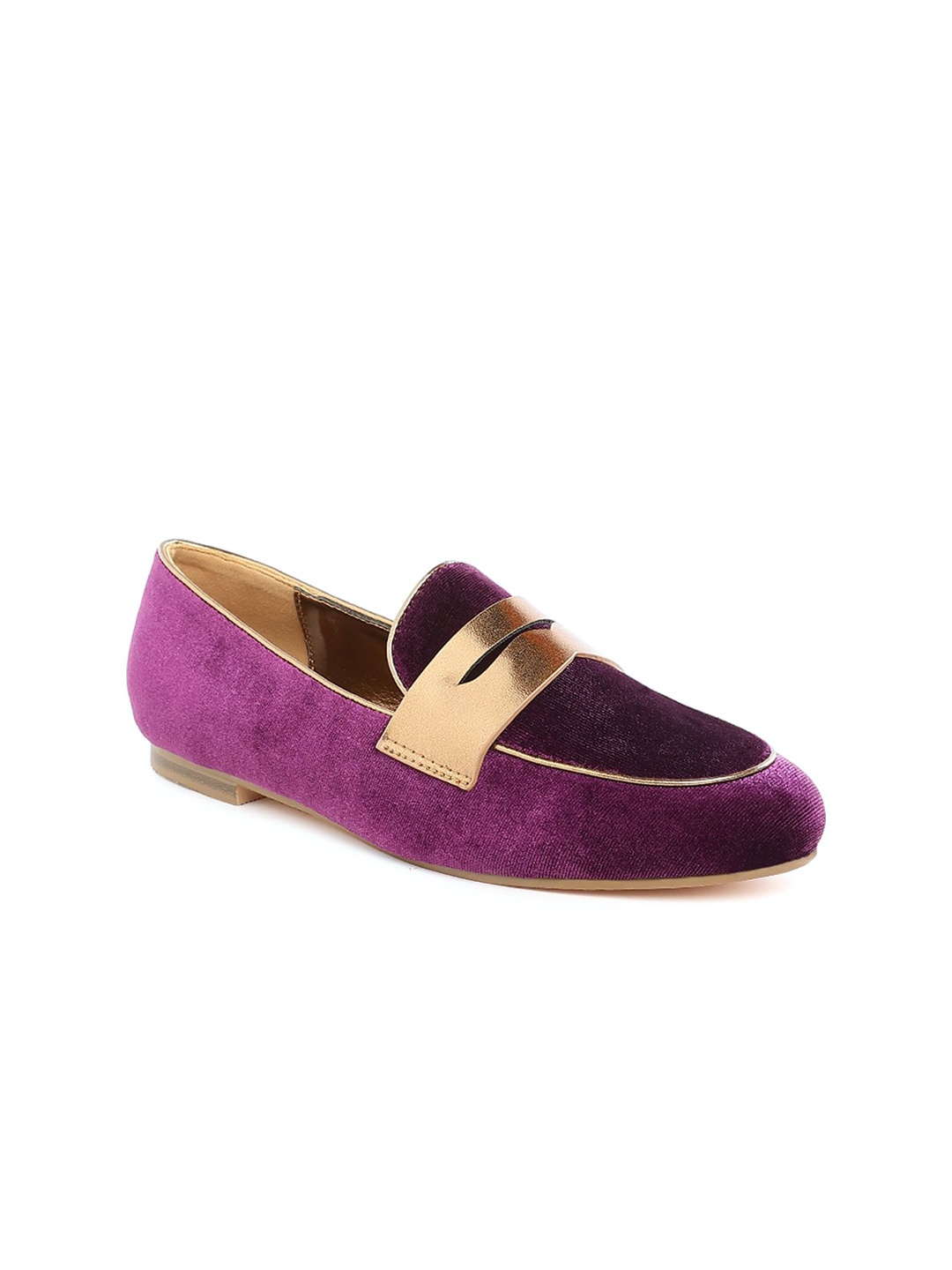 

RAG & CO Women Velvet Slip-On Loafers, Purple