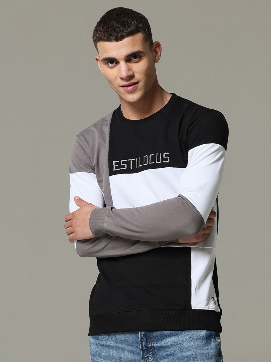 

Estilocus Men Colourblocked Sweatshirt, Black