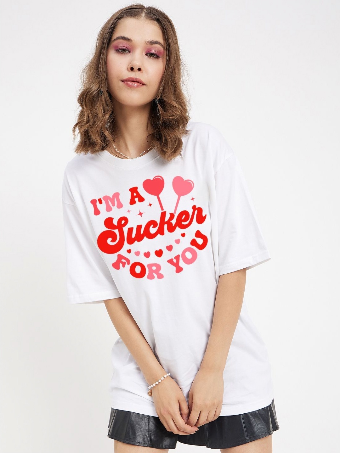 

COLOR CAPITAL Women Typography Printed Round Neck Cotton Oversized T-shirt, White