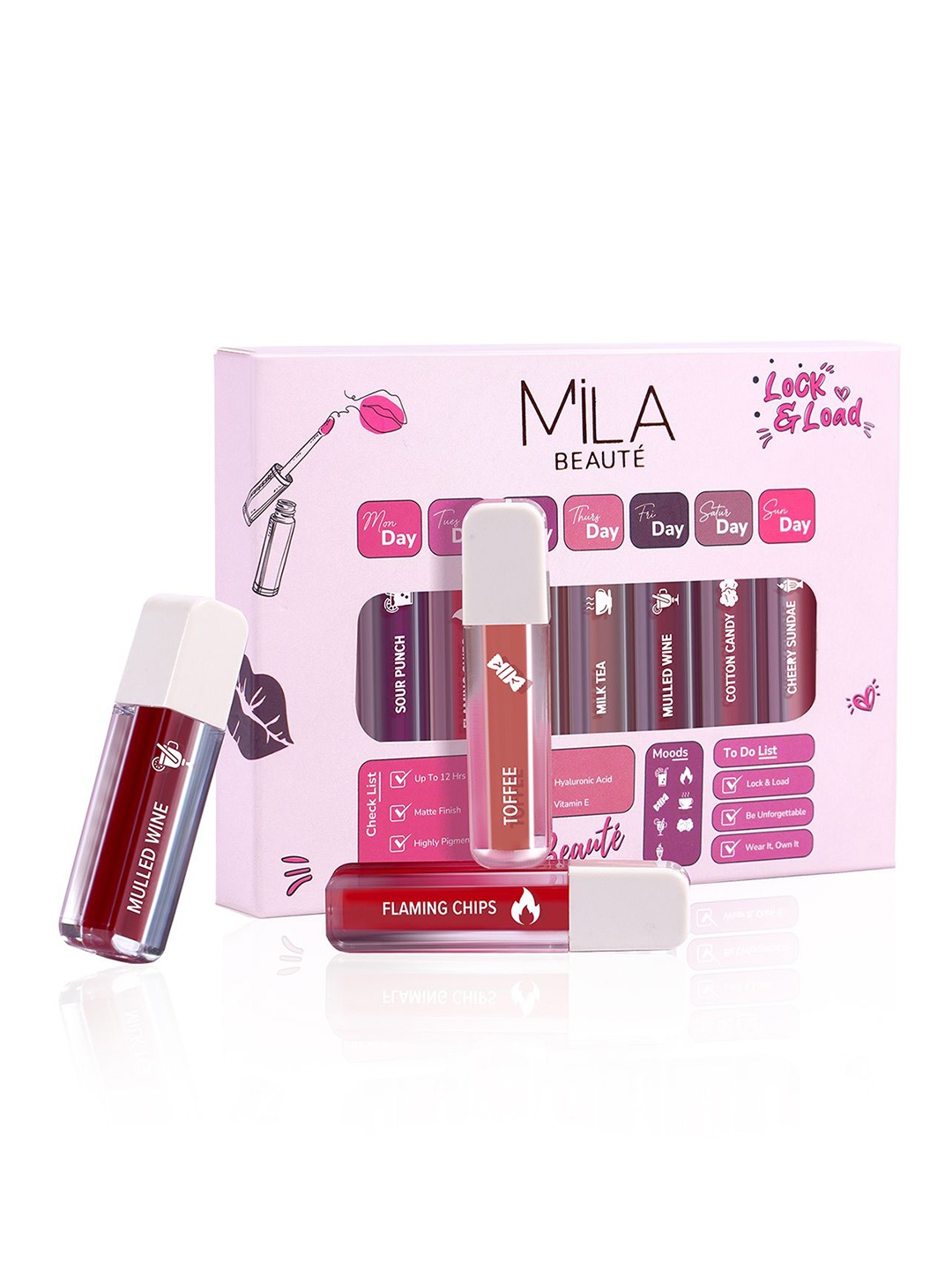 

MILA BEAUTE Set Of 7 Matte Smudge Proof Mini Liquid Lipstick- 1.5g Each- Toffee- 03, Red