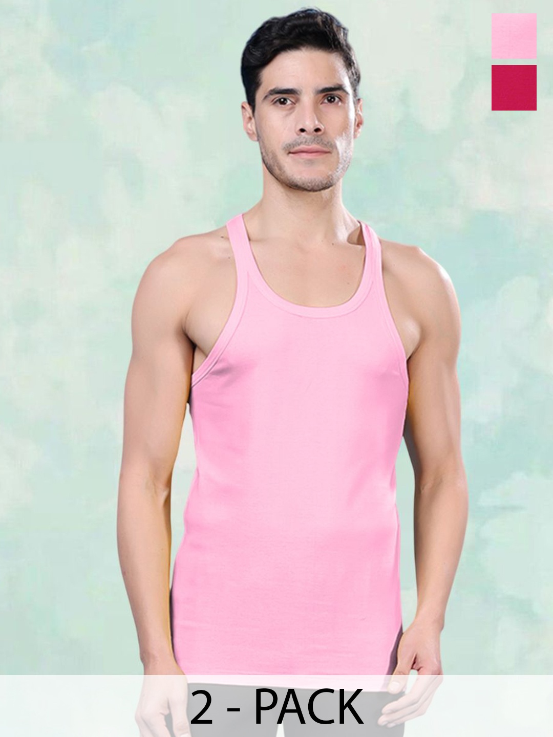 

FBAR Men Pack Of 2 Pure Cotton Gym Innerwear Vests FBCA-07-10, Pink