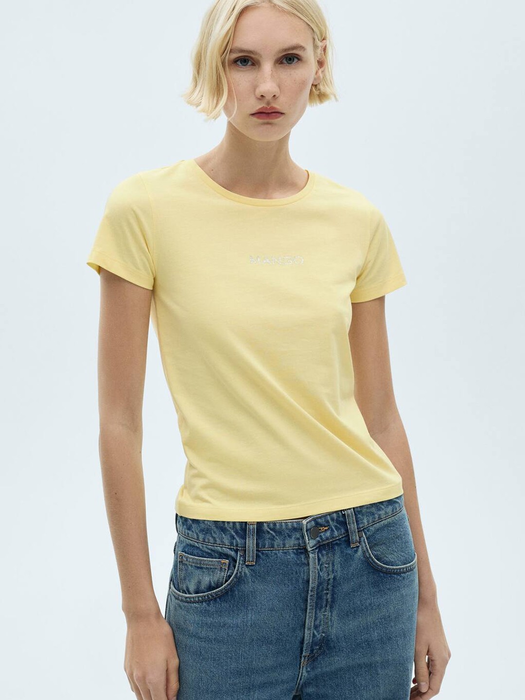 

MANGO Women Pure Cotton T-shirt, Yellow