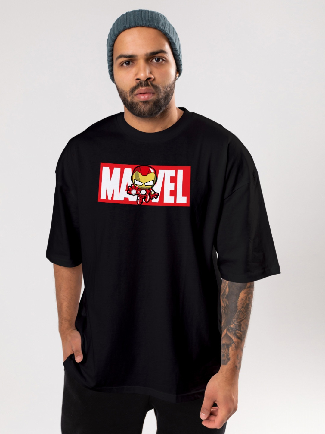 

FLYIND VOGUE OUTFIT Men Marvel Bio Finish Graphic Printed Cotton Oversized T-shirt, Black