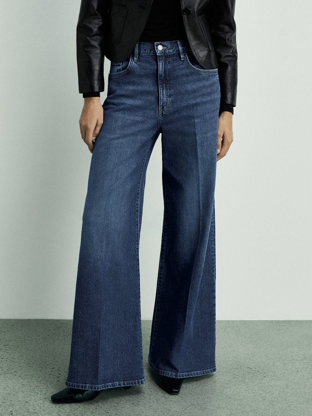 

MANGO Women Pure Cotton Wide Leg Jeans, Blue