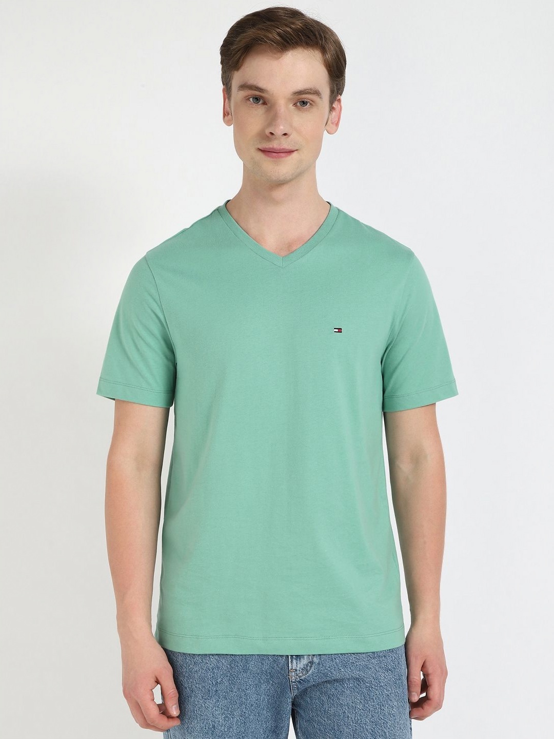 

Tommy Hilfiger Men Solid V-Neck Cotton T-shirt, Green