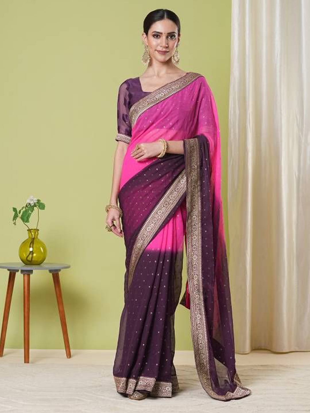 

HI FI NX Ombre Woven Design Saree, Pink