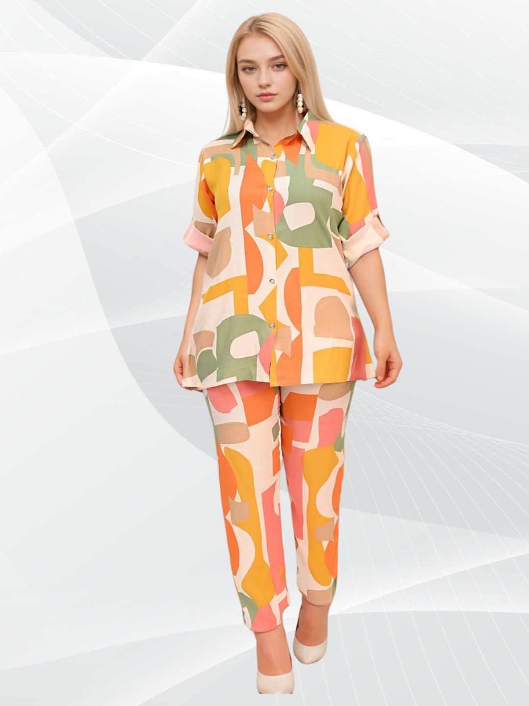 

BAESD Abstract Printed Shirt With Trouser, Orange