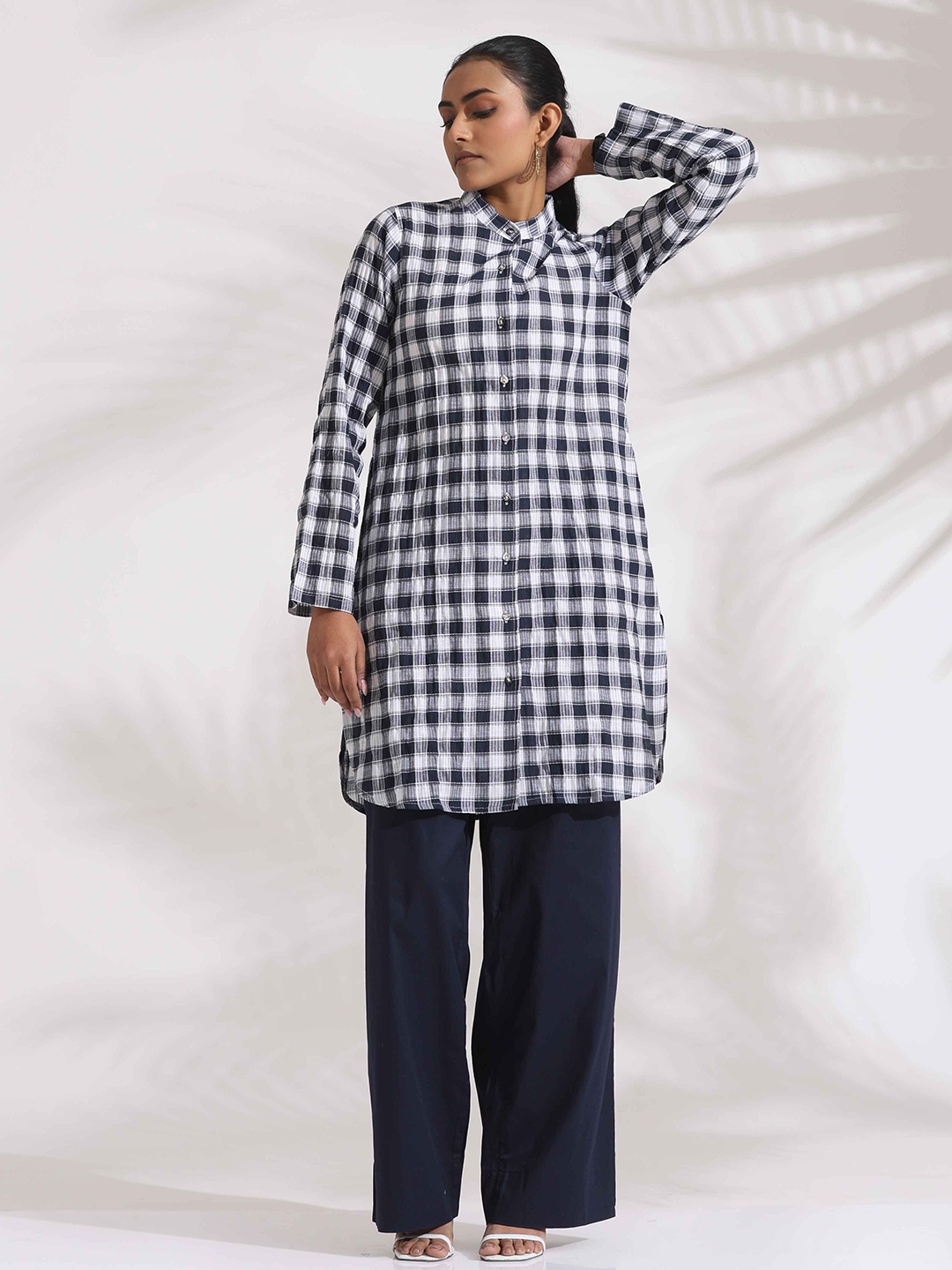 

trueBrowns Checked Pure Cotton Tunic & Palazzo Co-ords, Blue