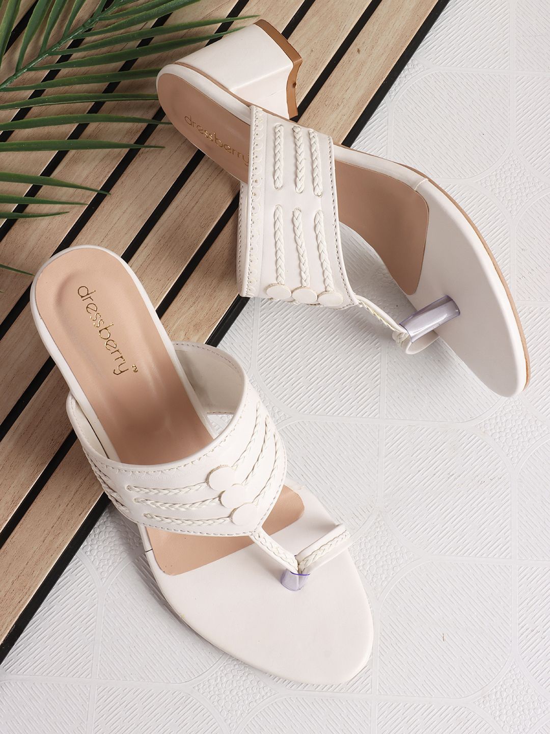 

DressBerry Women Block Heel Sandals, White