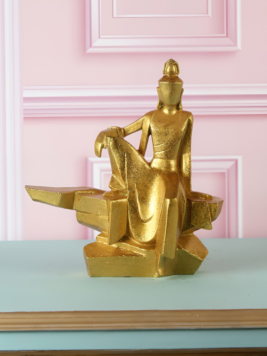 

THE WHITE INK DECOR Gold-Toned Buddha Sitting Figurine Showpieces