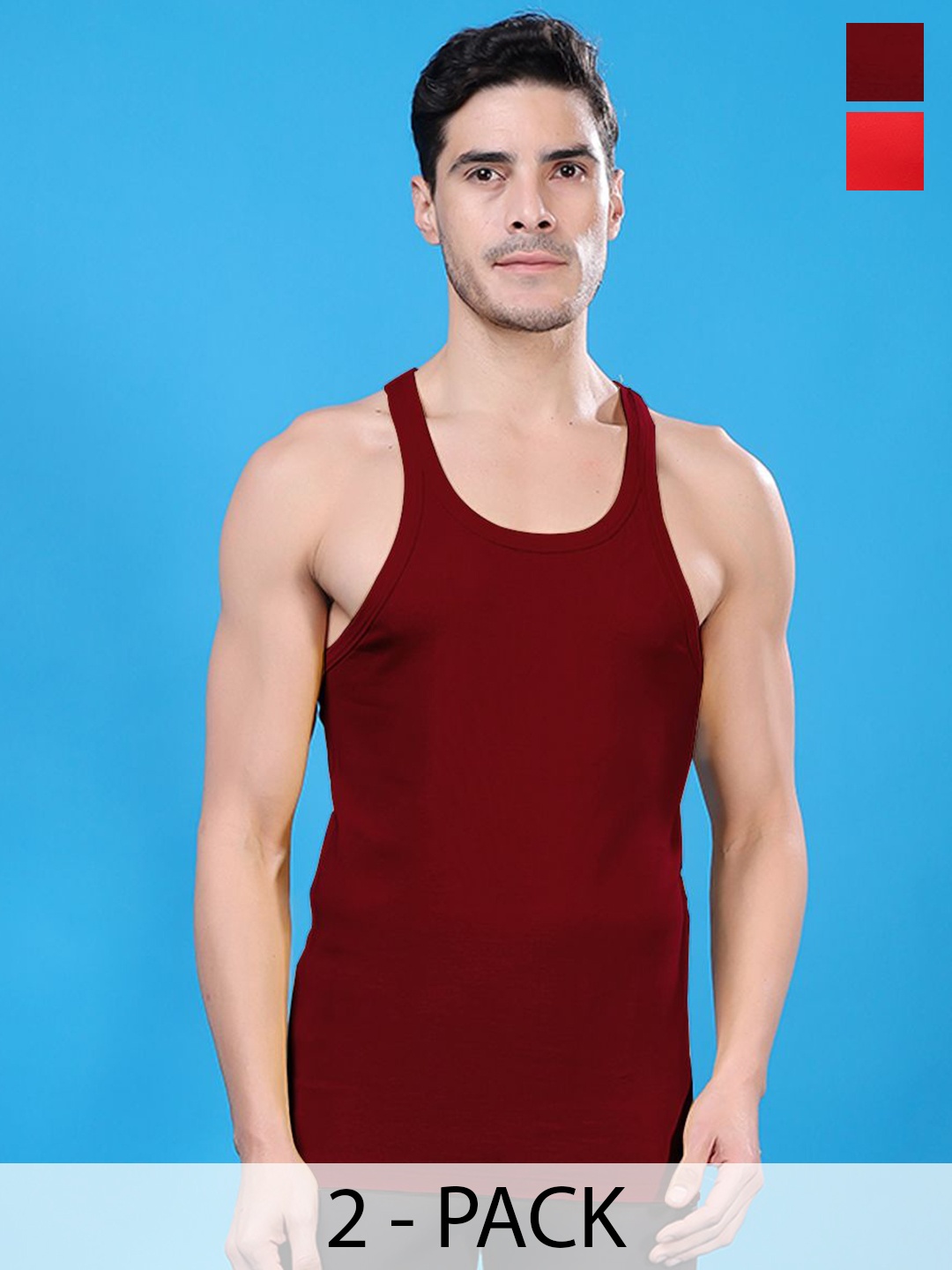 

Friskers Pack Of 2 Pure Cotton Gym Innerwear Vests 301224CA-03-14, Red