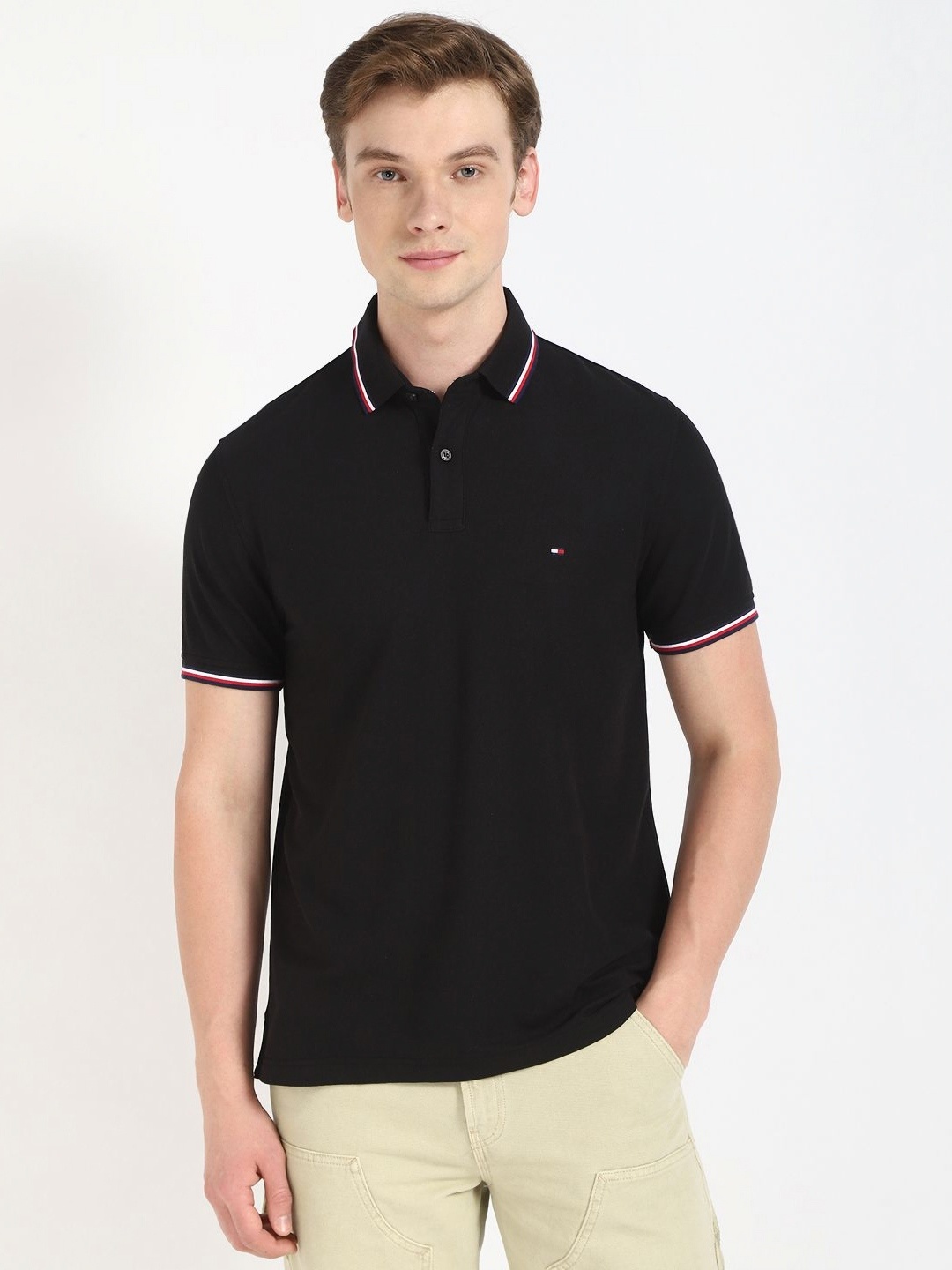 

Tommy Hilfiger Men Printed Polo Collar Applique T-shirt, Black