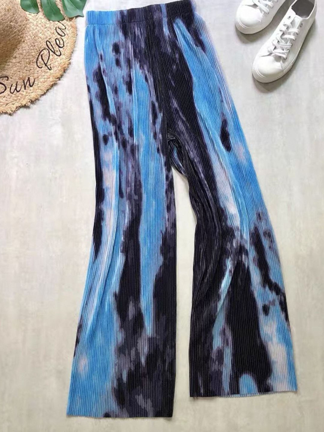 

MADE FOR HER LABEL Women Isaac Tie Dye Pleated High Waisted Pants, Blue