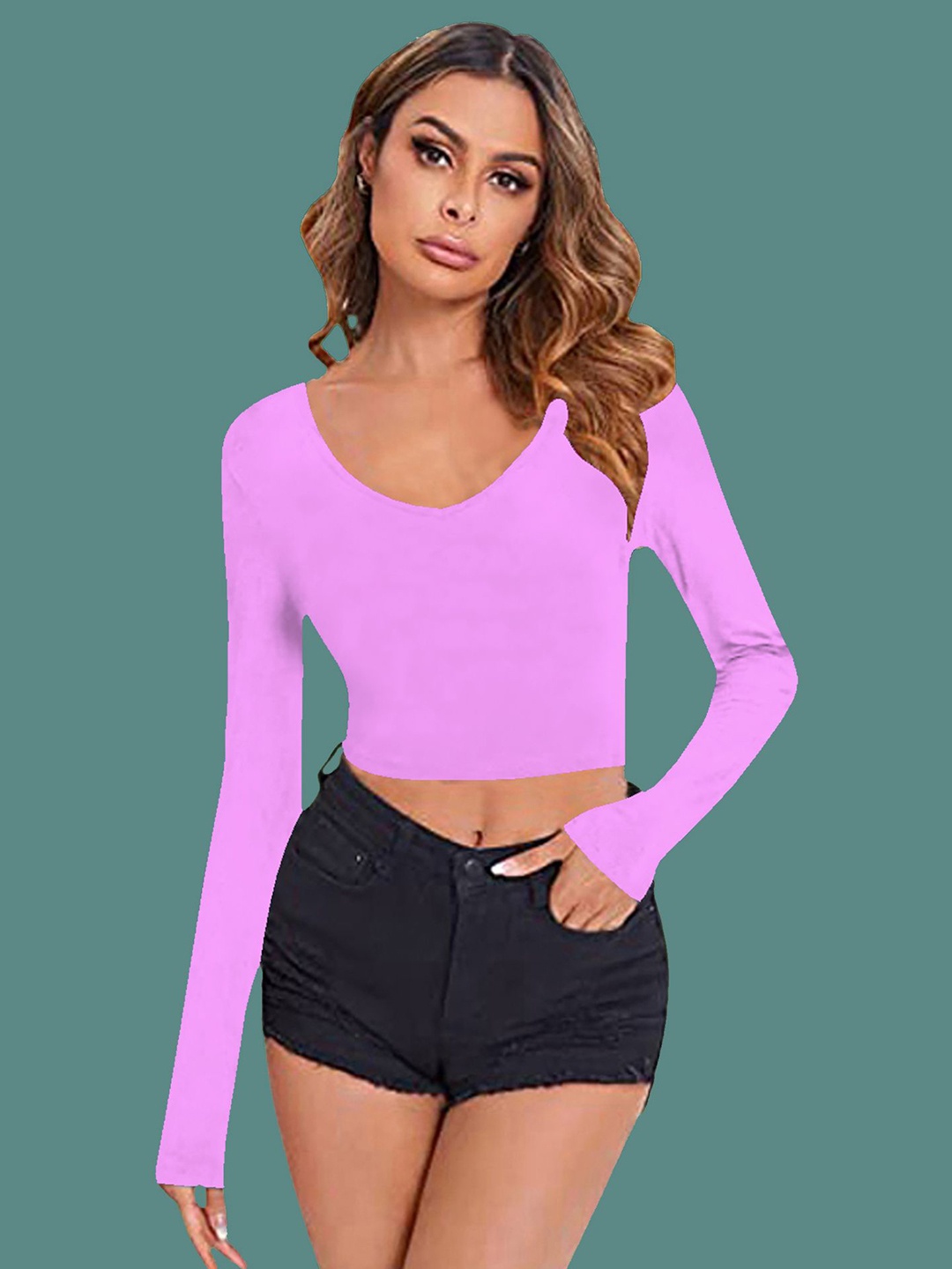 

Dream Beauty Fashion Women V-Neck Fitted Crop Top, Lavender
