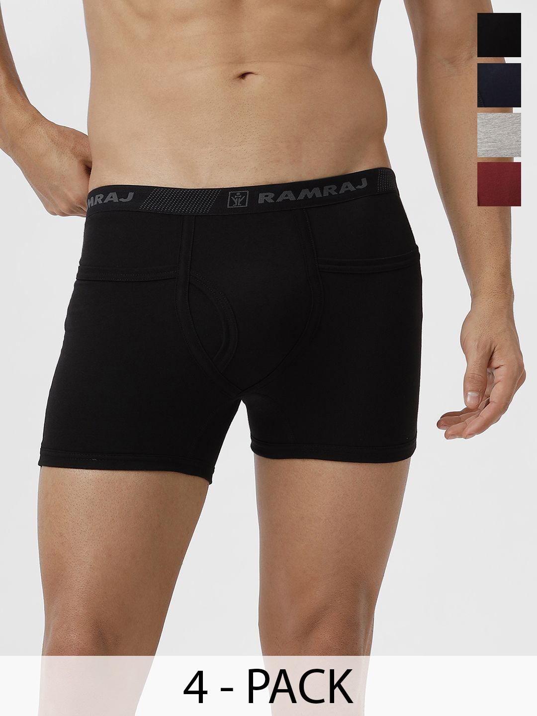 

Ramraj Men Pack of 4 Solid Low Rise Cotton Fine Jersey Target Trunks, Navy blue