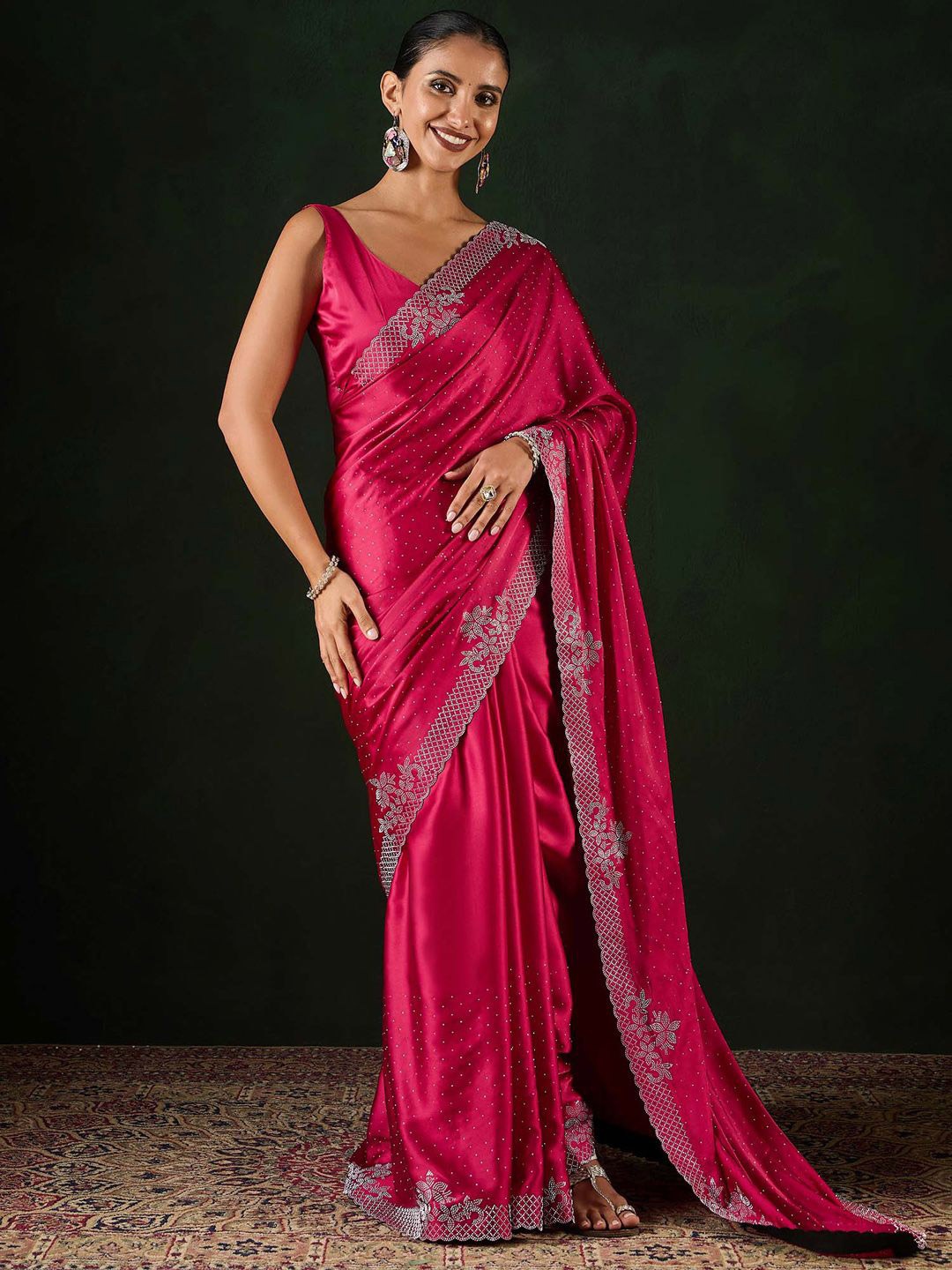 

Sangria Embellished Party Wear Saree With Unstitched Blouse, Pink