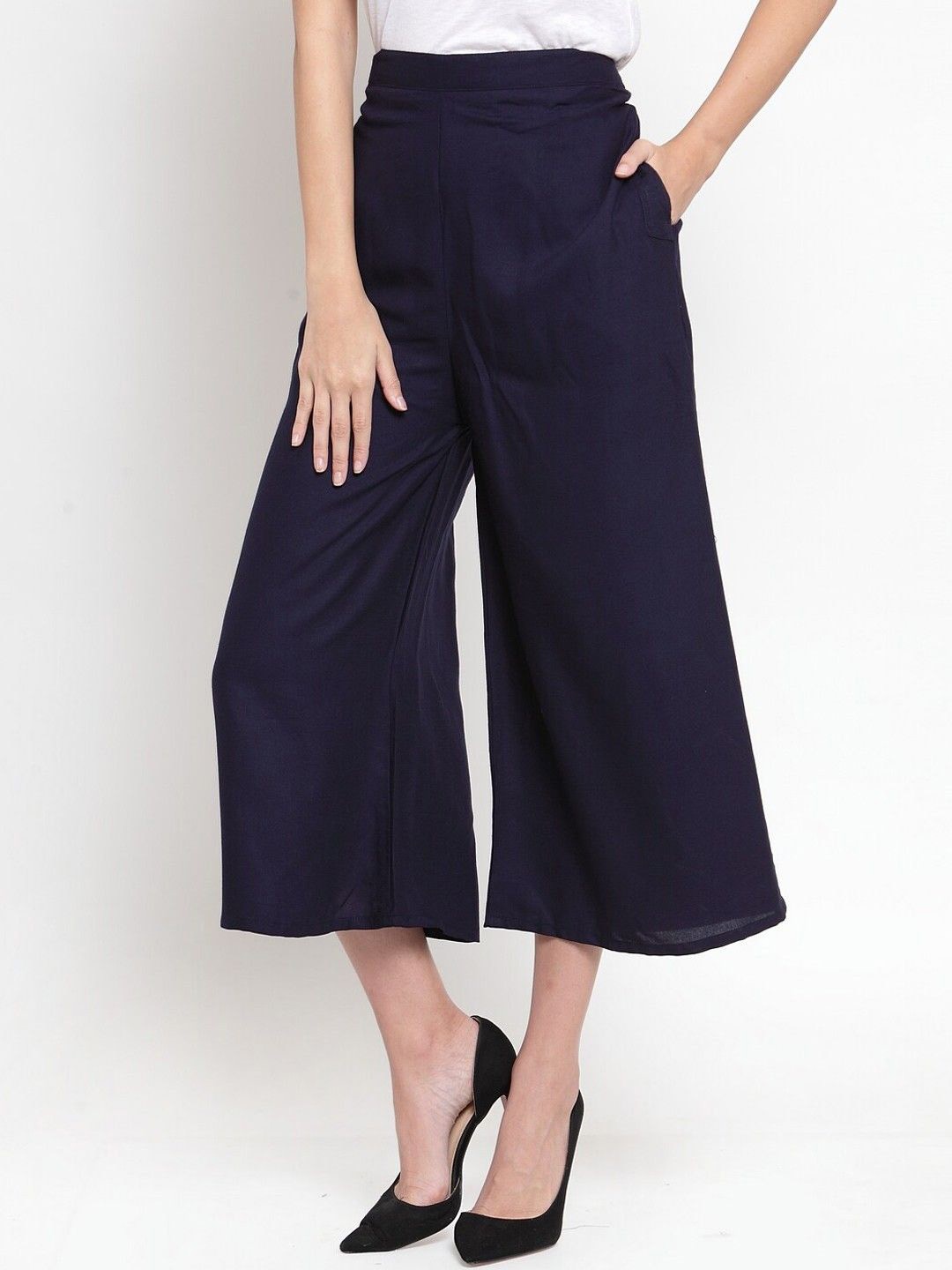 

JONAYA Cotton Mid Rise Culottes Trousers, Blue
