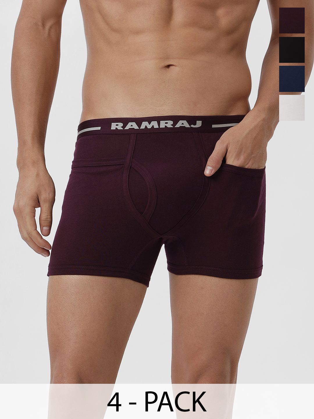 

Ramraj Men Pack of 4 Solid Low Rise Cotton Fine Jersey Target Trunks, Blue