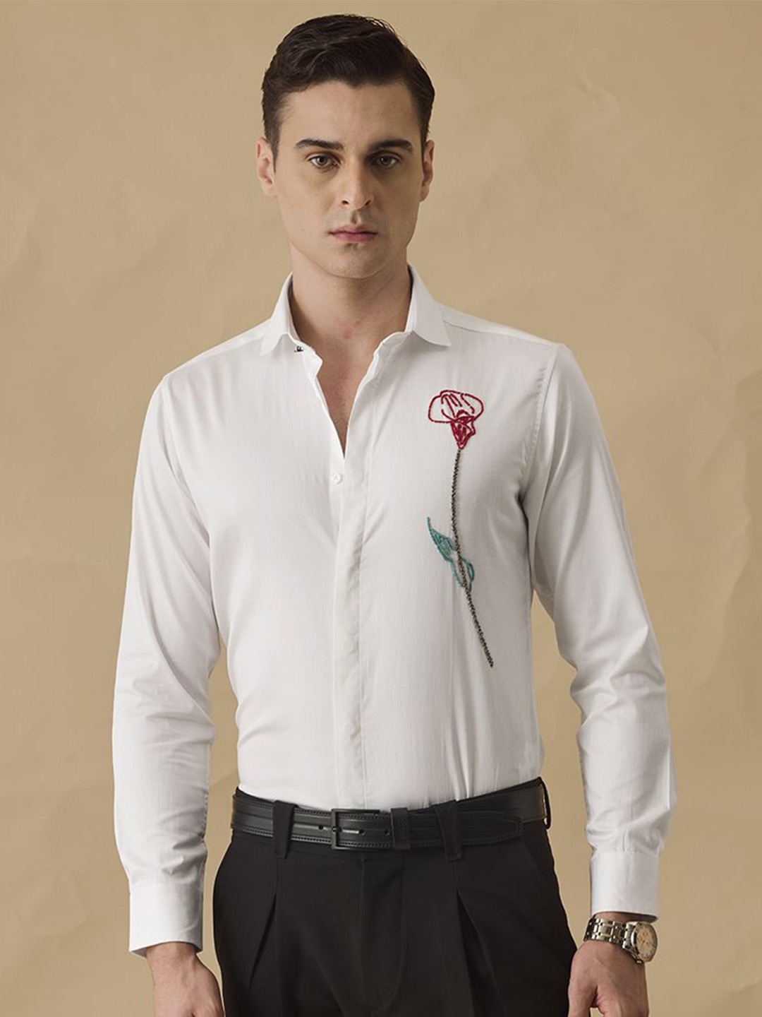 

Snitch Men Classic Slim Fit Floral Opaque Printed Casual Shirt, White