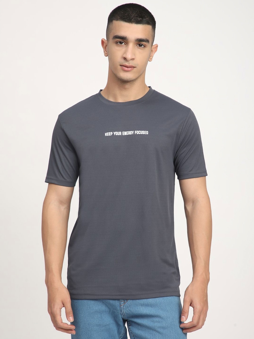 

R&B Men Typography Printed Round Neck T-shirt, Grey