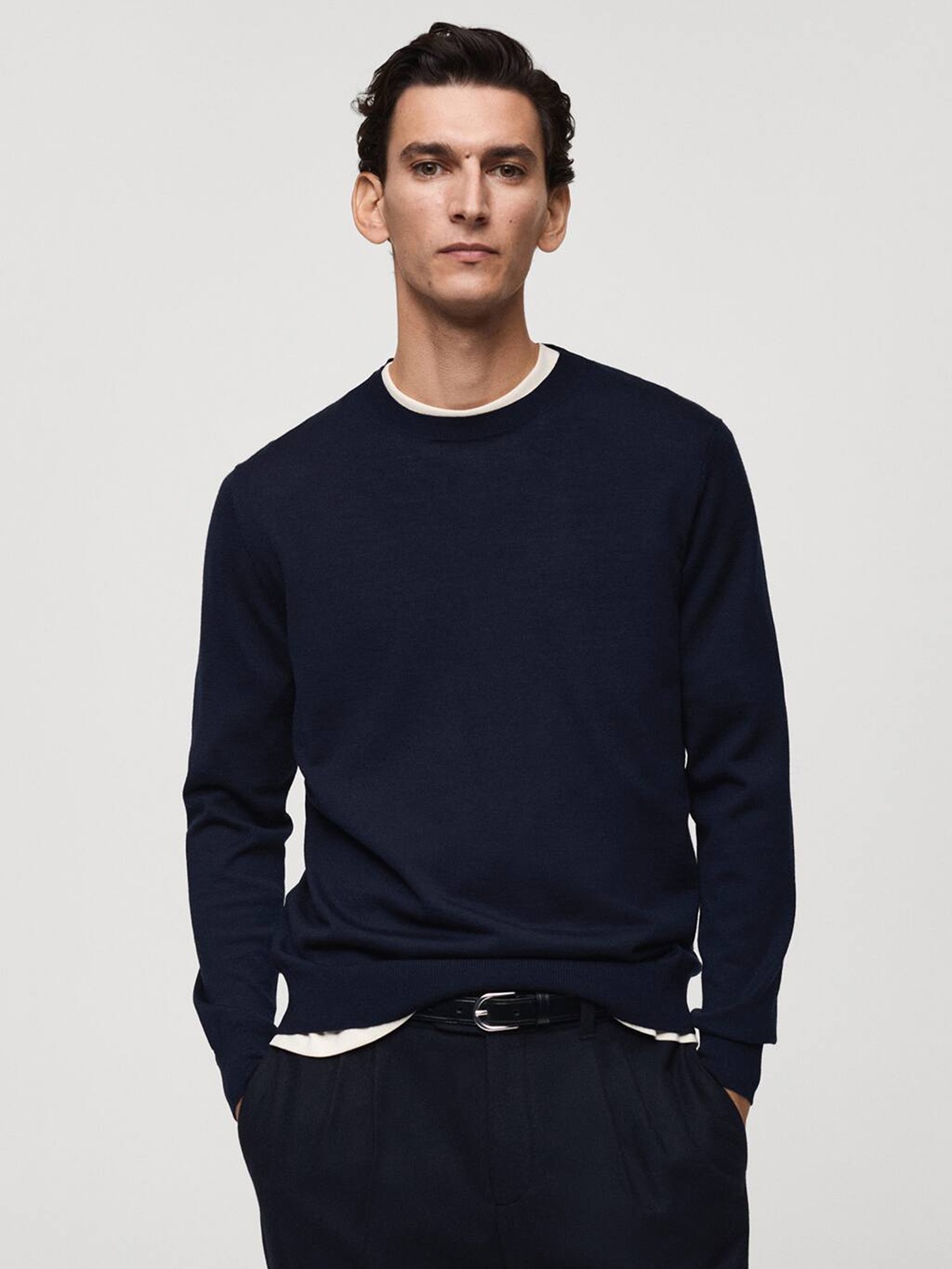

MANGO MAN Woollen Pullover, Navy blue