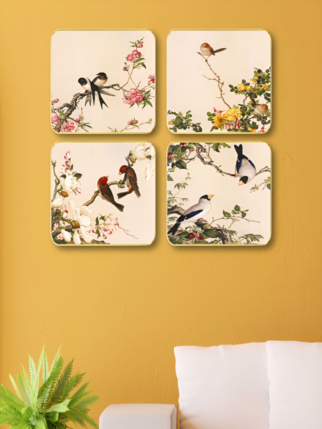 

Myntra Elegant Homes Pink & Yellow 4 Piece Wood Birds and Animals Wooden Wall Art, Beige