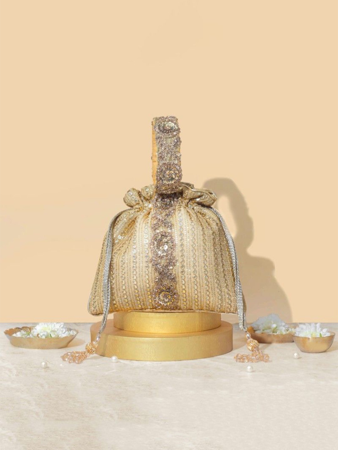 

AMYRA Women Embellished Miniature Handheld Bag, Gold