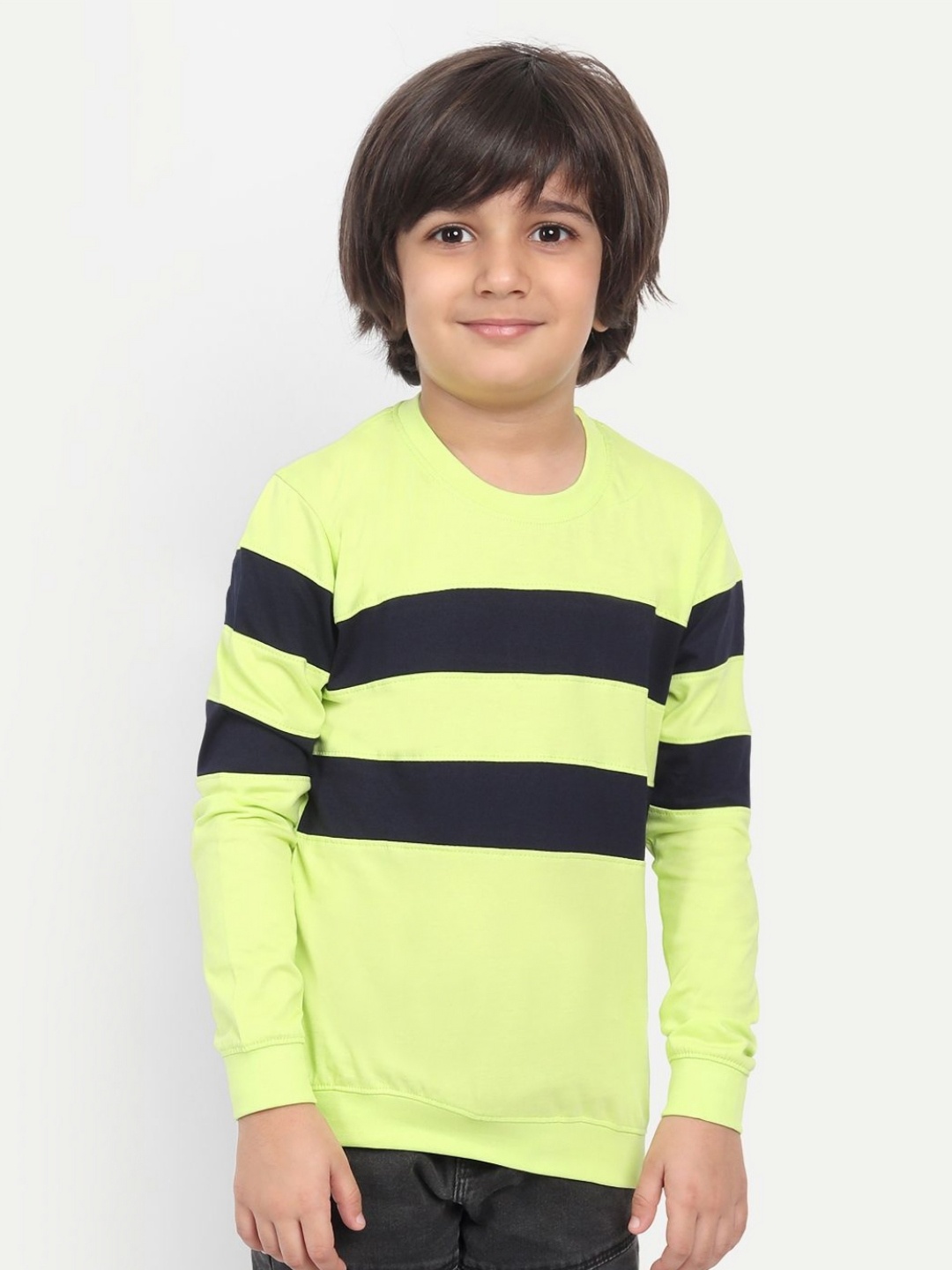 

Provogue Boys Striped Round Neck Cotton T-shirt, Green