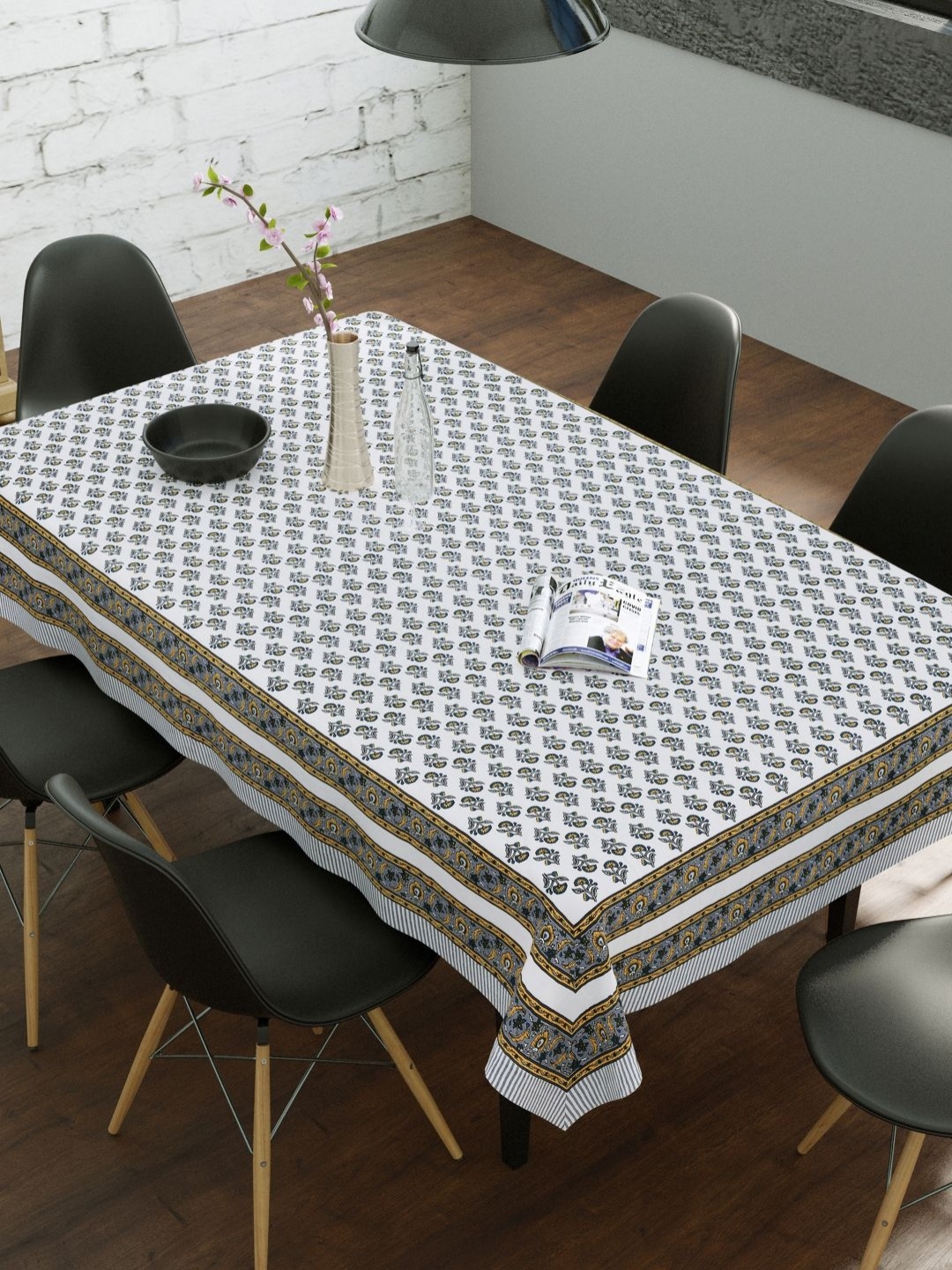 

Myntra Elegant Homes Grey & White Floral Printed Cotton 6-Seater Table Cover