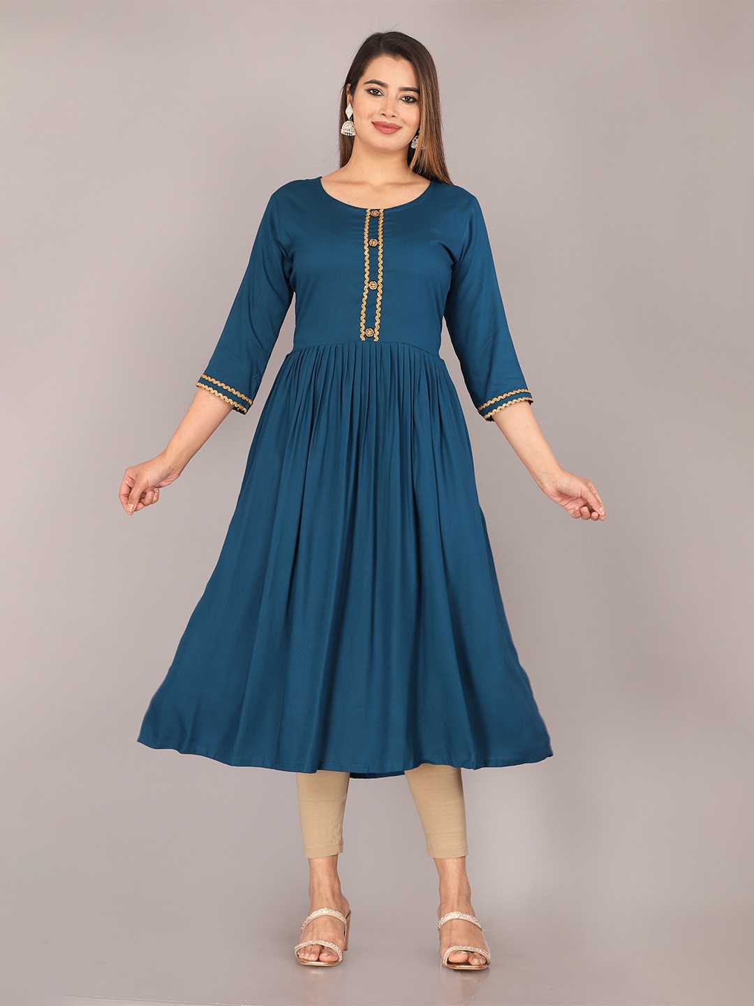 

Mahiras Comfort Women Fit And Flare Gathered Ethnic dress, Blue