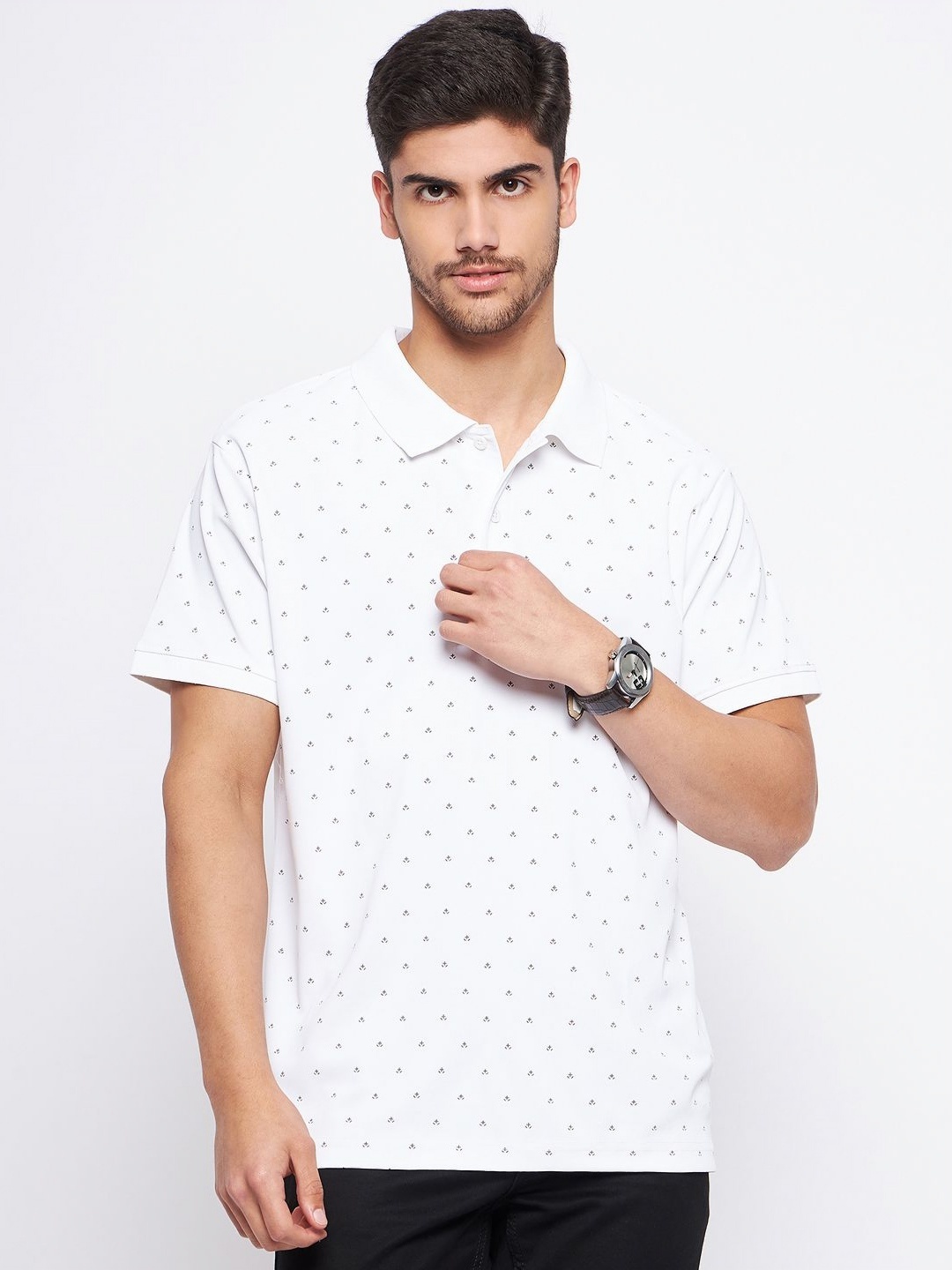 

MXN Men Conversational Printed Polo Collar Cotton T-shirt, White