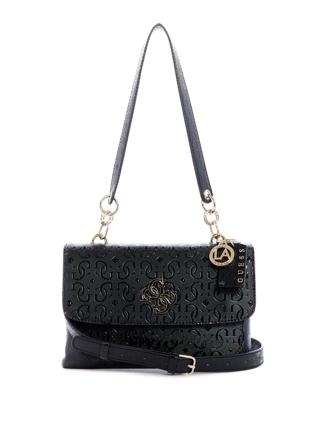 

GUESS Printed PU Structured Shoulder Bag with Tasselled, Black