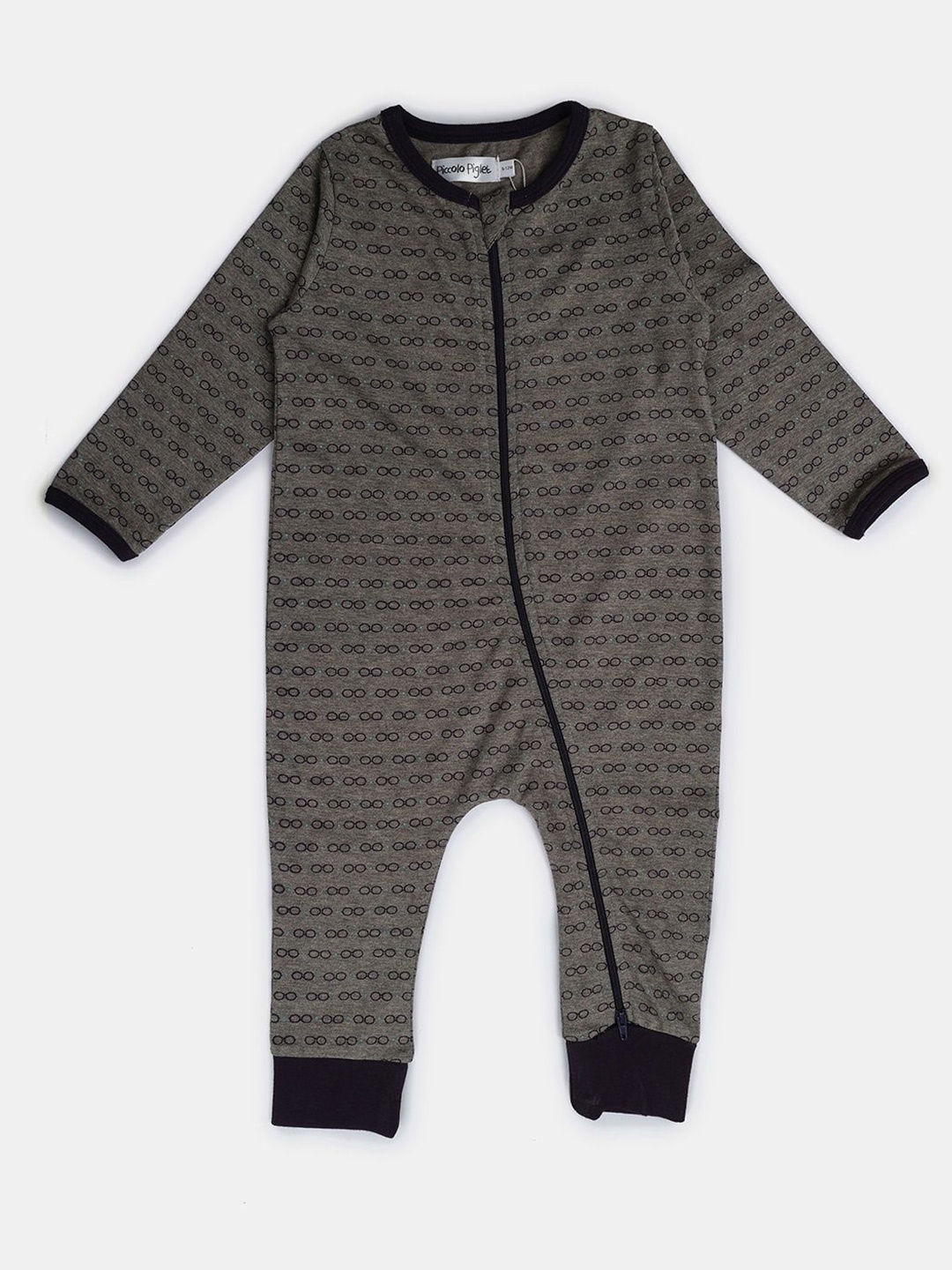 

Piccolo Piglet Kids Printed Two Sided Zipper Cotton Rompers, Grey melange