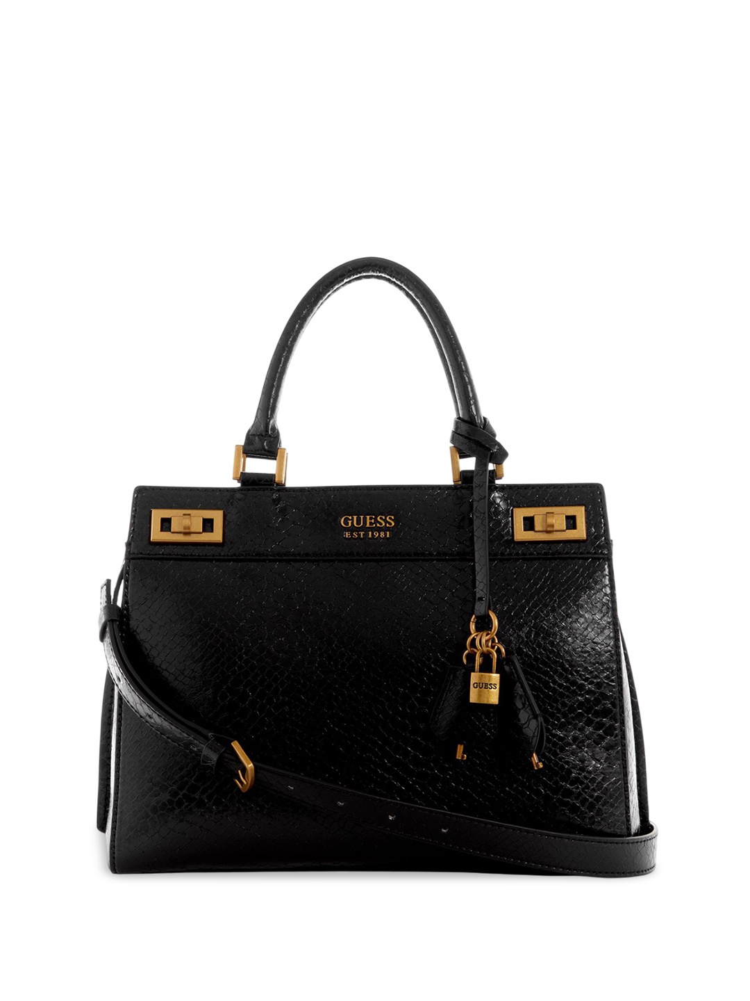 

GUESS Textured PU Bucket Satchel, Black