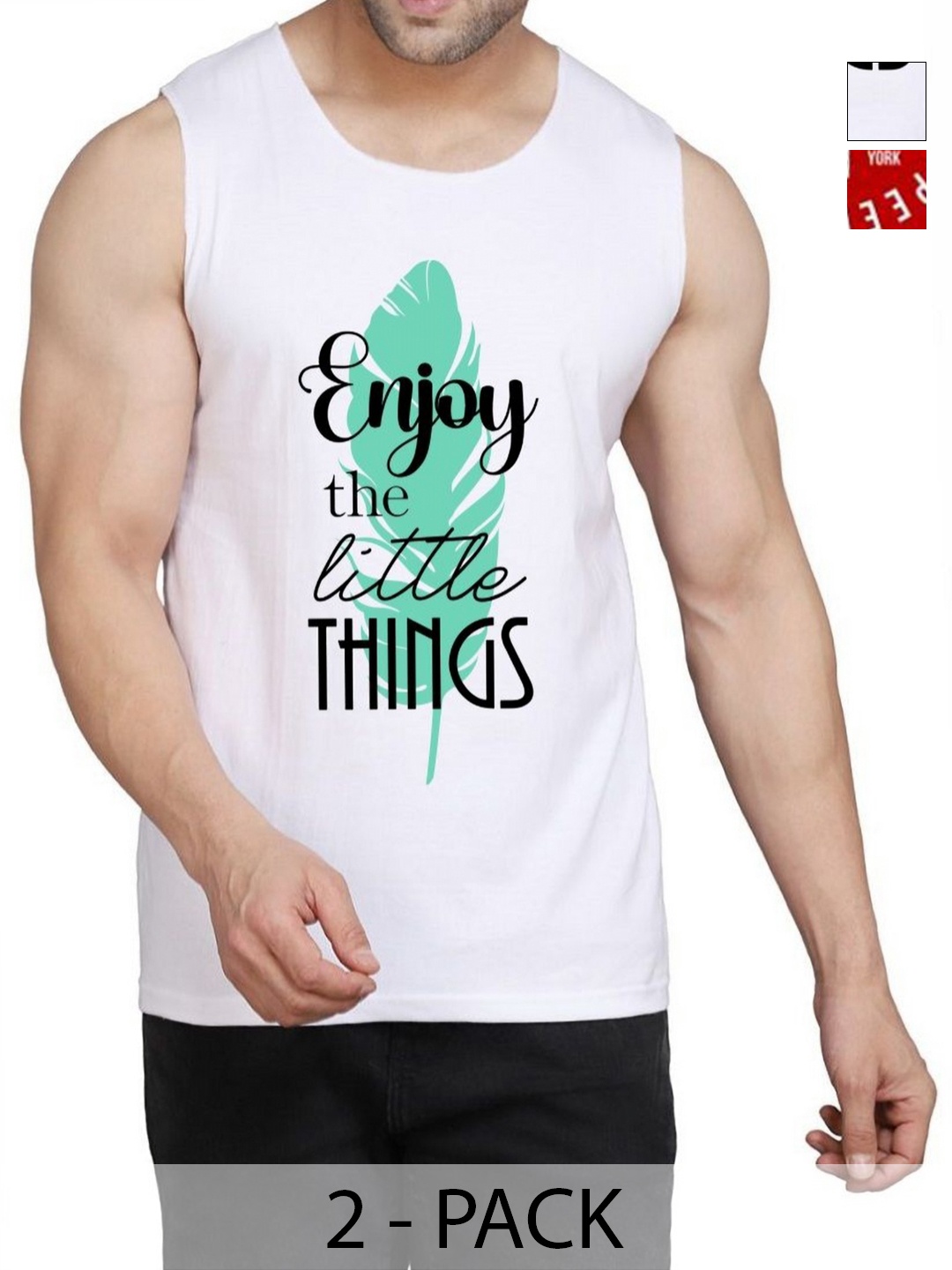 

WOOSTRO Men Pack Of 2 Typography Printed Round Neck Cotton Slim Fit T-shirts, White