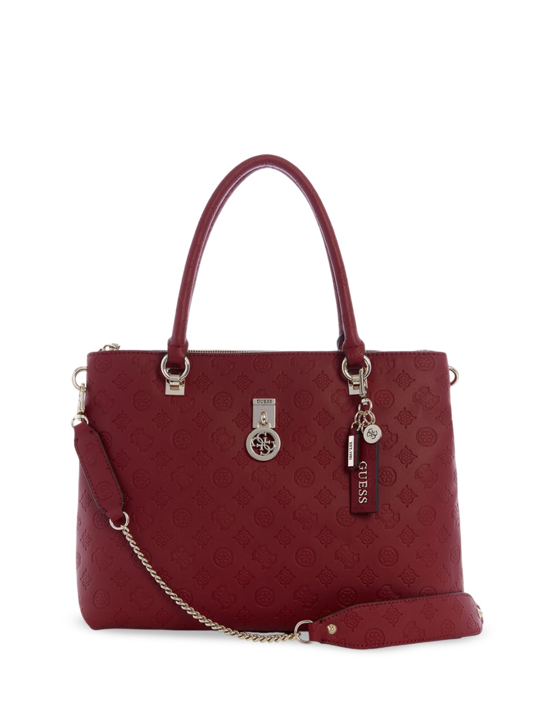 

GUESS Printed PU Structured Satchel with Quilted, Maroon