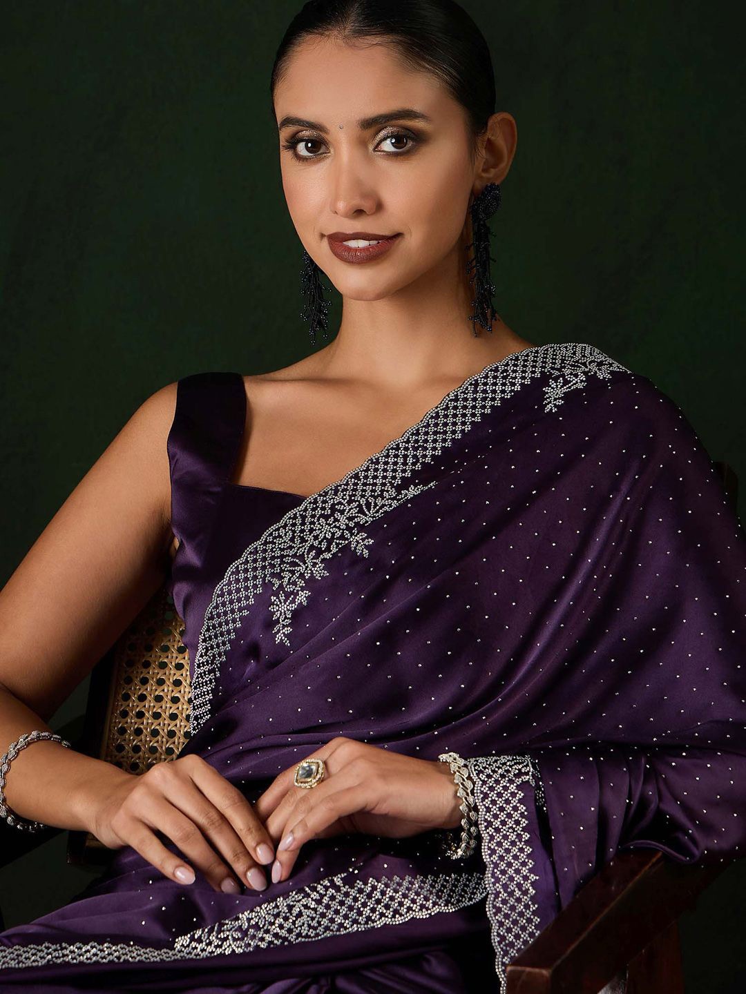 

Sangria Embellished Party Wear Saree With Unstitched Blouse, Purple