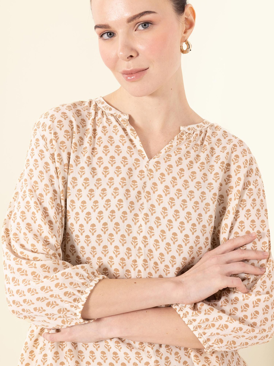 

DeFacto Women Floral Printed A-Line Top, Peach