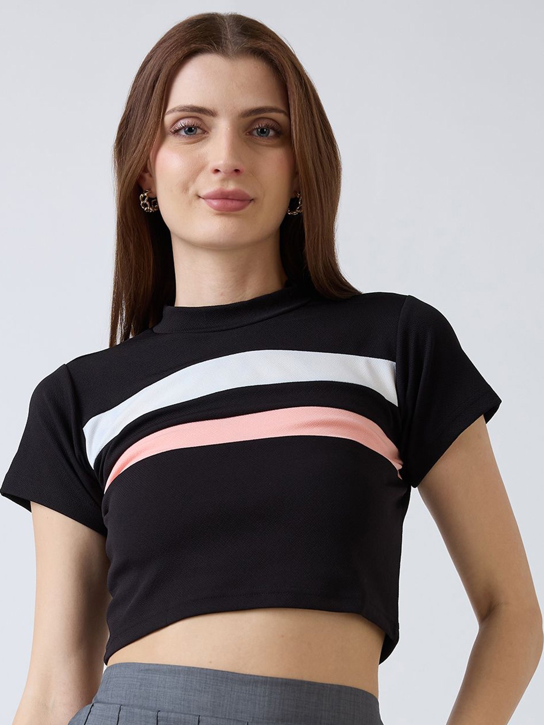 

SZN Women Striped Crop Top, Black