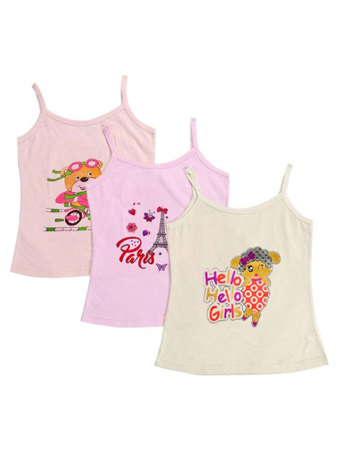 

Mega style Girls Pack Of 3 Printed Pure Cotton Camisoles, Pink