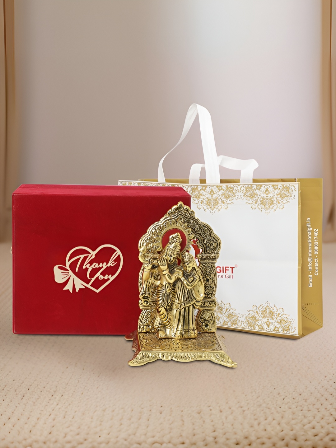 

INTERNATIONAL GIFT Gold-Toned Radha Krishna Religious Idol Showpiece