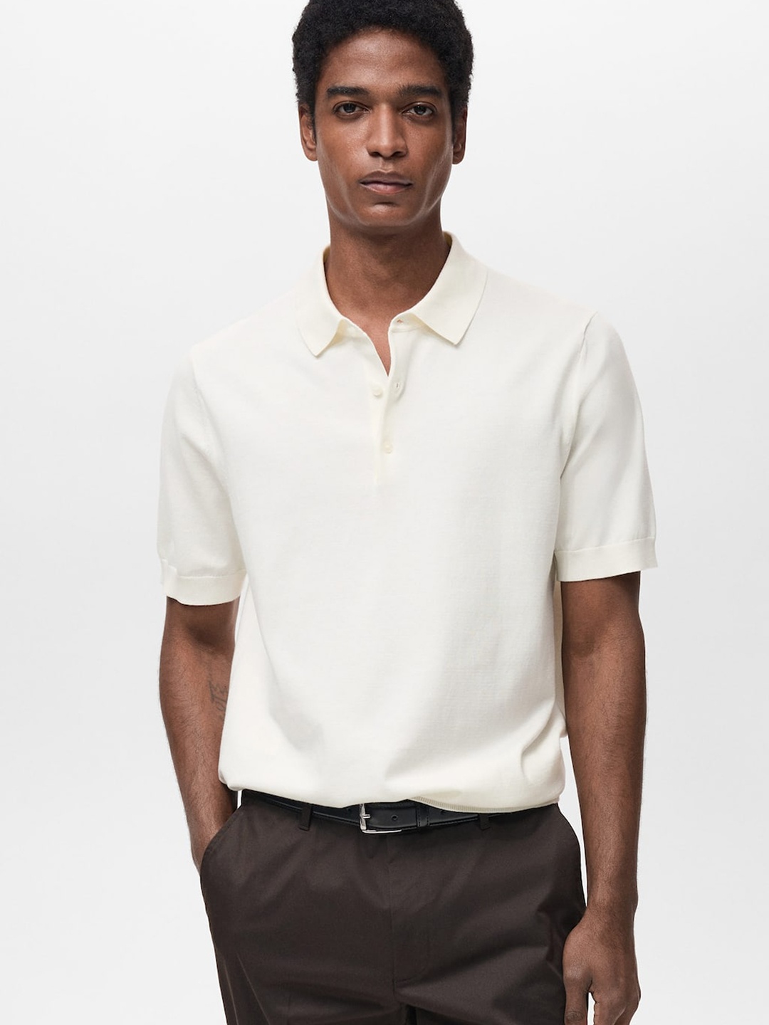 

MANGO MAN Pure Cotton Polo T-shirt, White
