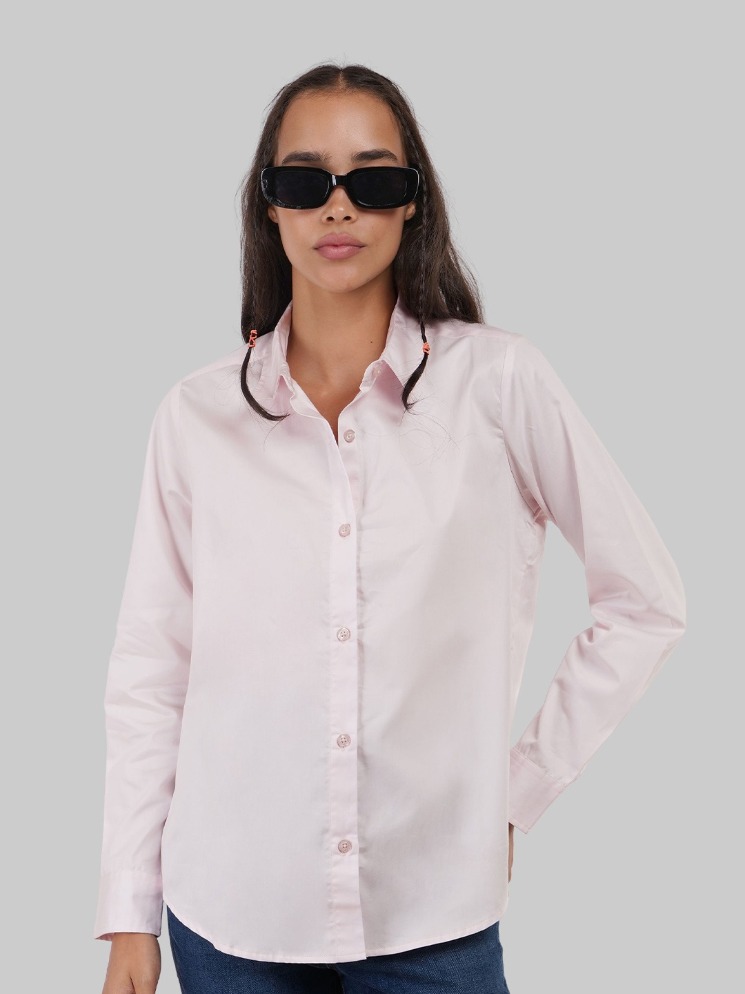 

Underrated Club Women Spread Collar Solid Cotton Casual Shirt, Pink