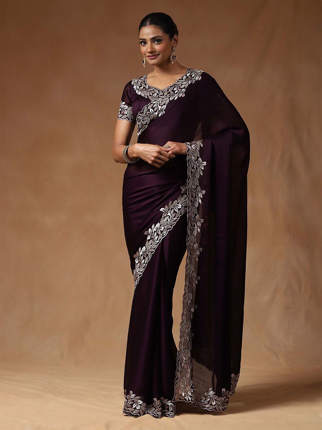 

Saree mall Beads and Stones Satin Sarees, Purple