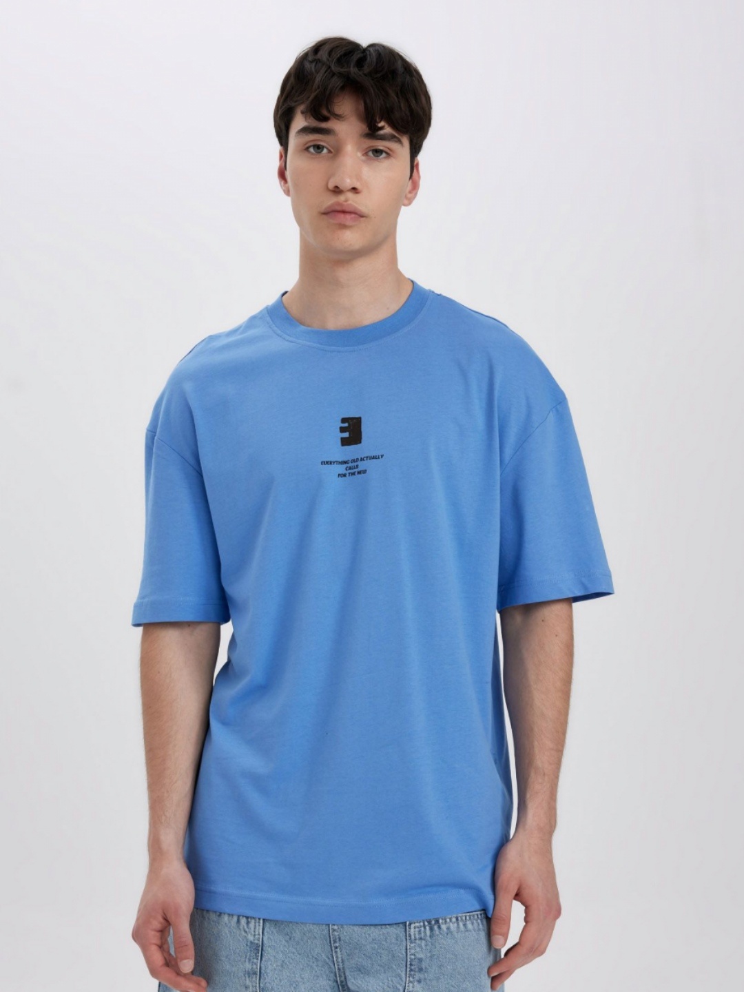 

DeFacto Men Typography Printed Round Neck Cotton T-shirt, Blue