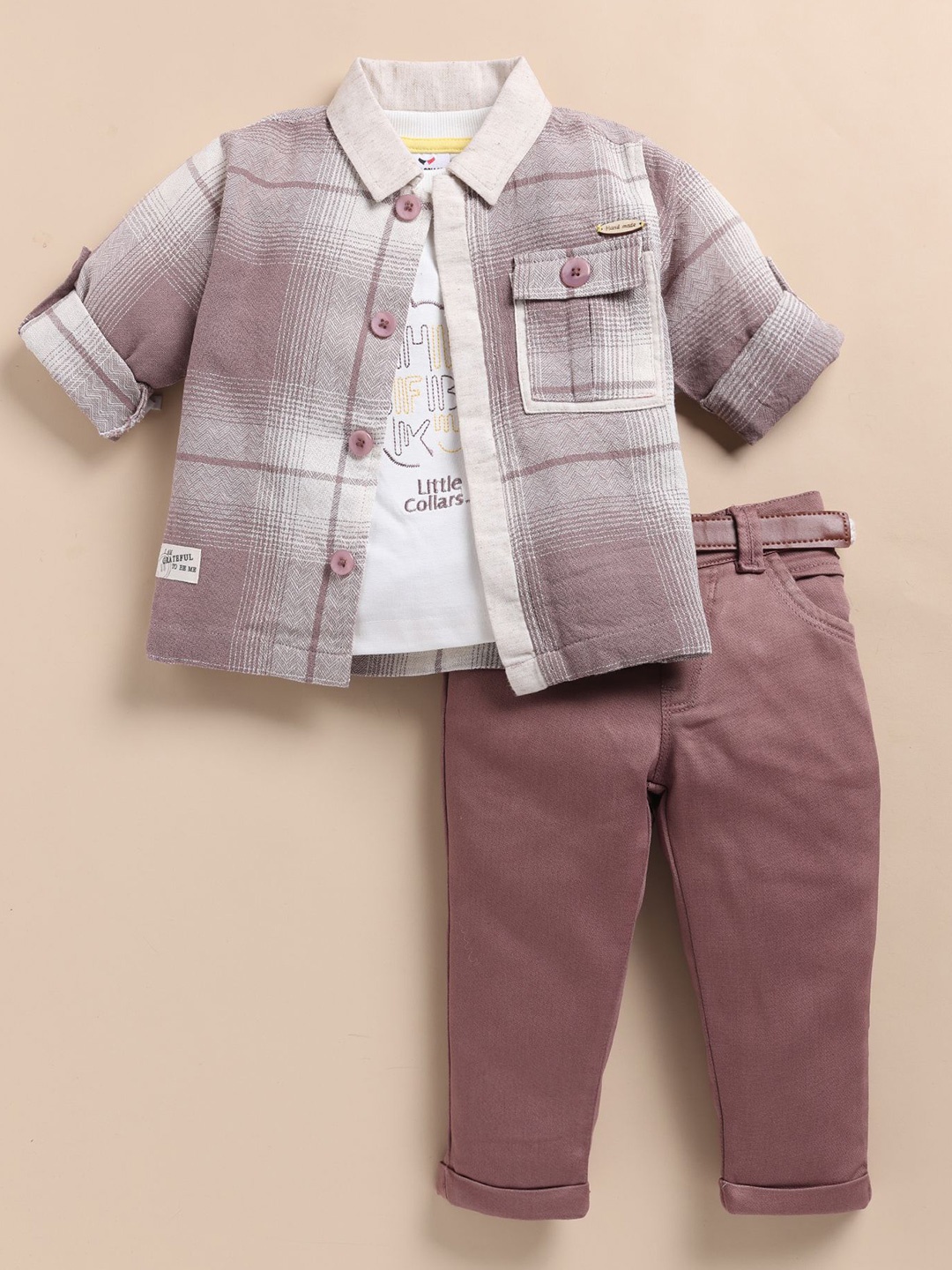 

LITTLE COLLARS Boys Checked Shirt with Trousers, Lavender