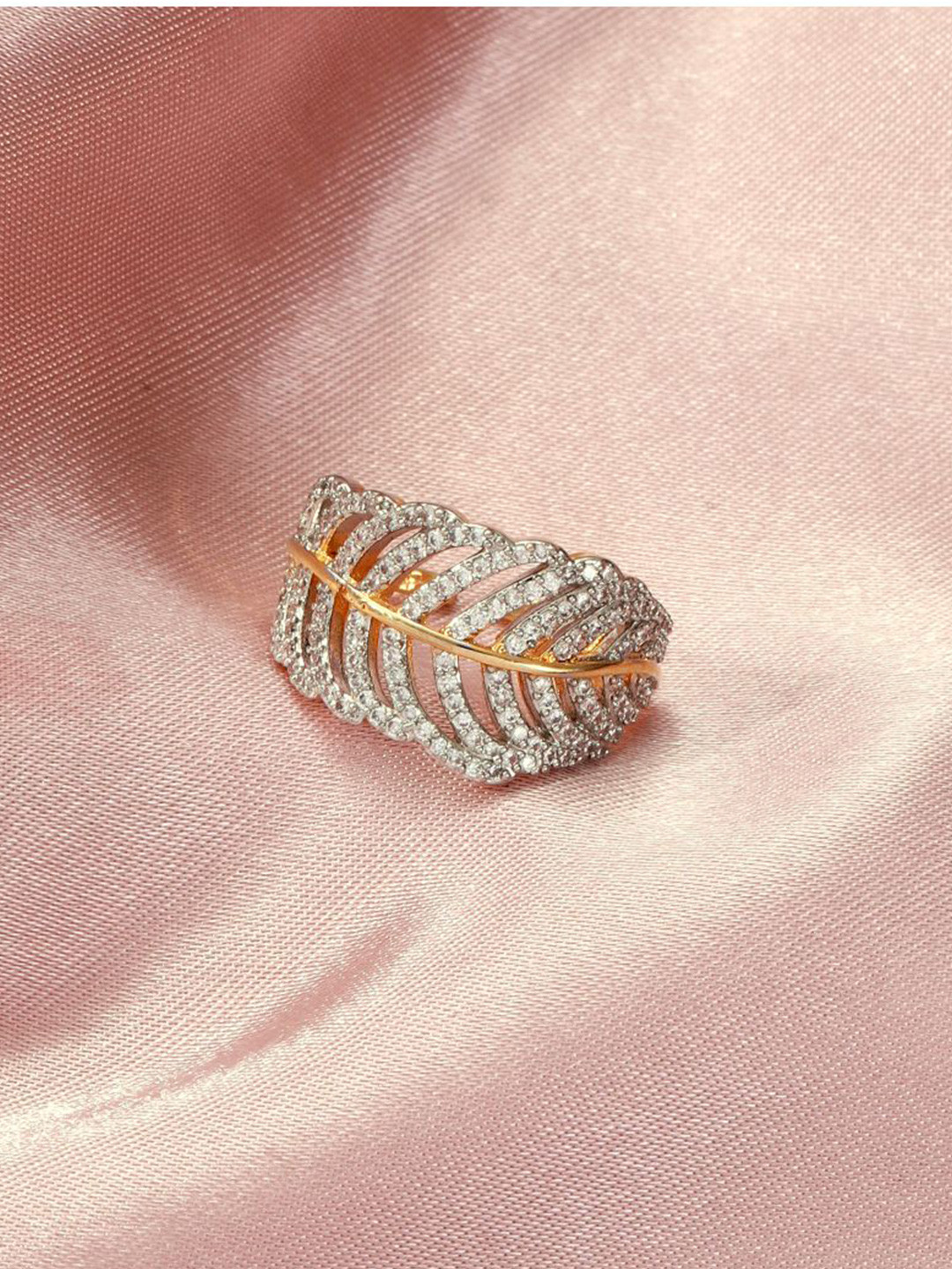 

SALTY Majestic American Diamond Band Ring For Women & Girls, Gold